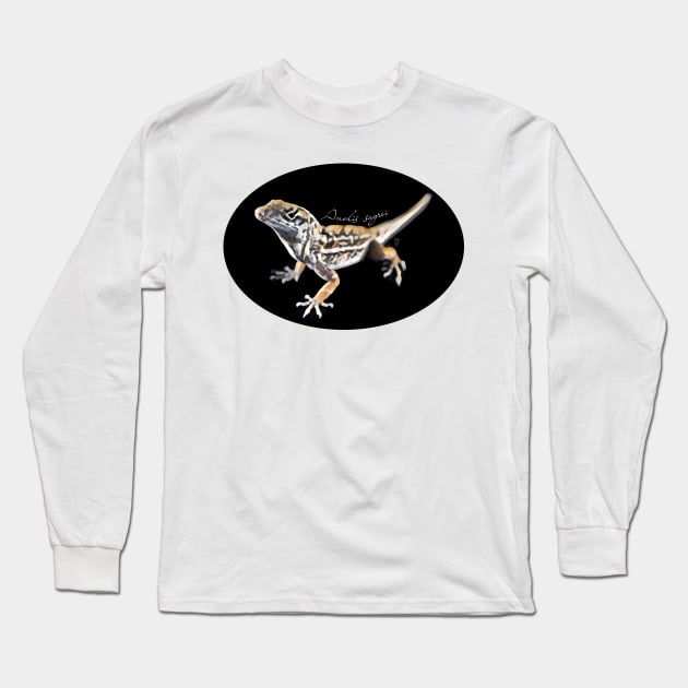 Brown anole with scientific name Long Sleeve T-Shirt by austinmg